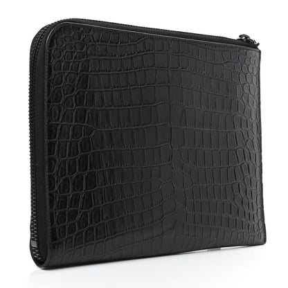 Saint Laurent Calfskin Crocodile Embossed iPad Case Black 3 of 7