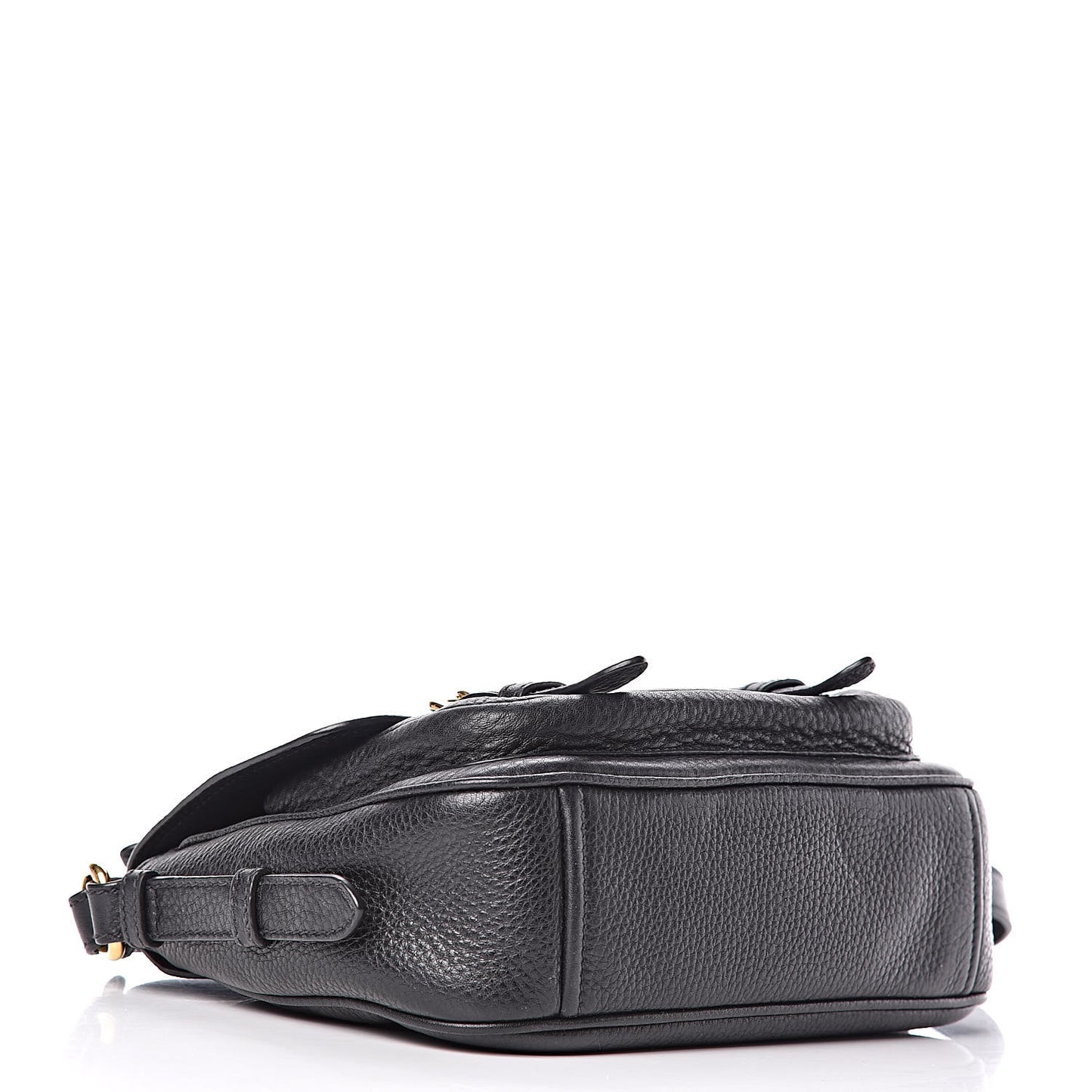 Vitello Daino Double Buckle Messenger Bag Black