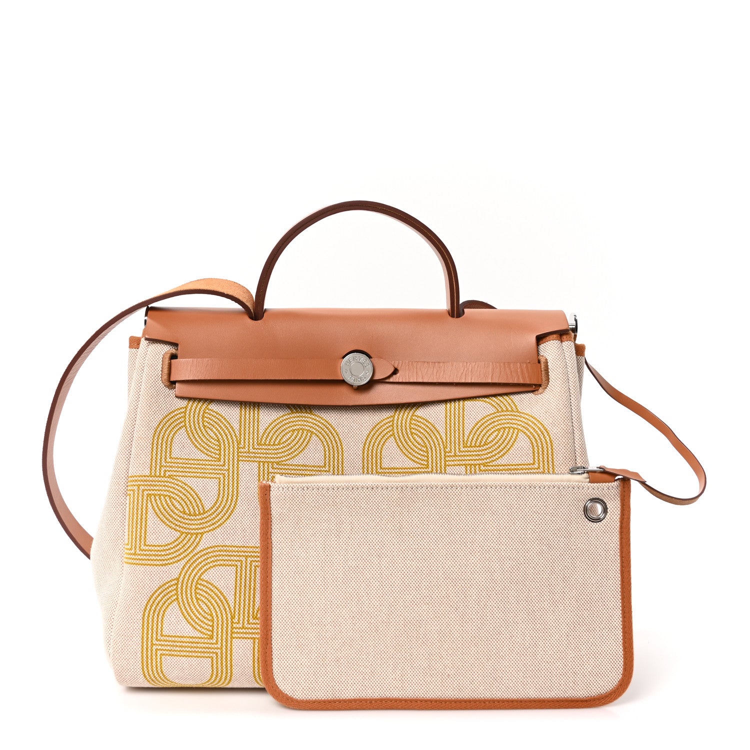 Hermes H Plume Canvas Vache Hunter Circuit 24 Herbag Zip Retourne 31 Ecru Jaune Natural 3 of 11