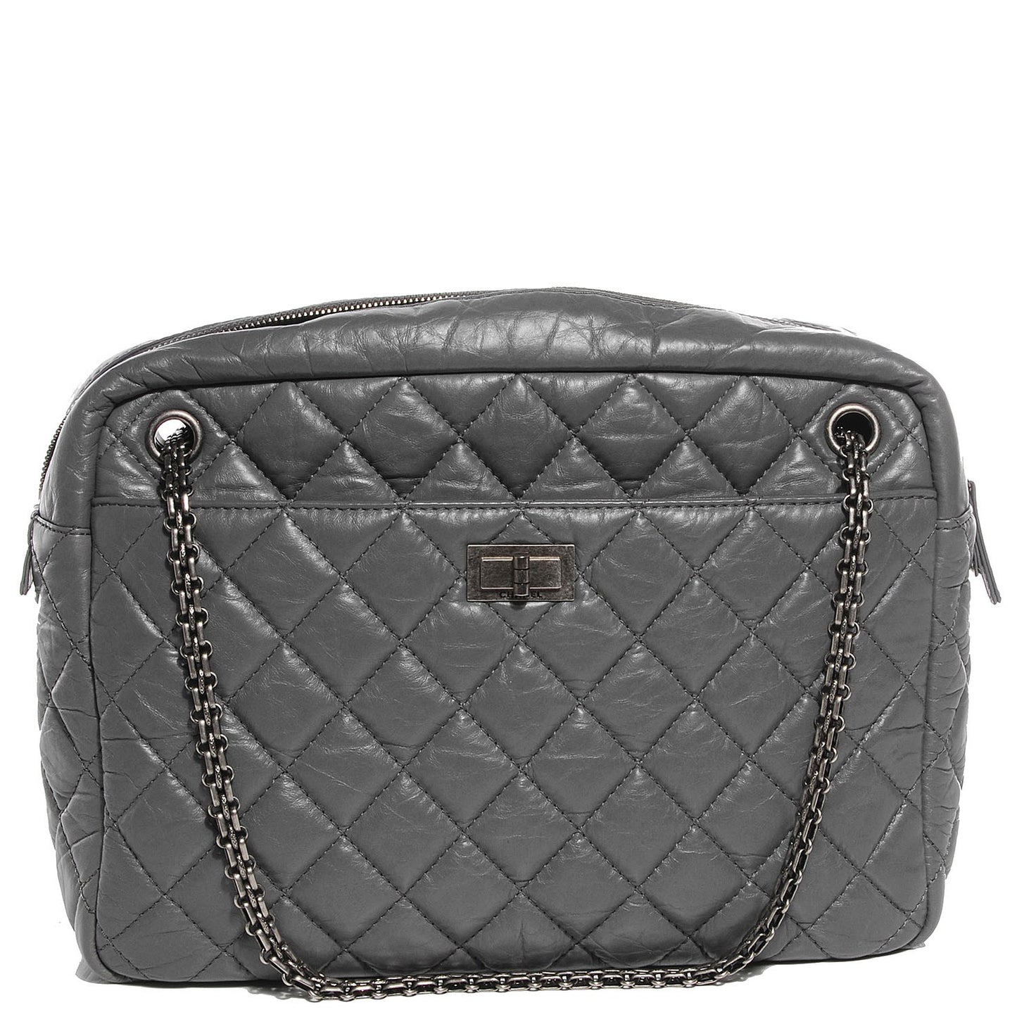 Aged Calfskin Quilted Large Reissue Camera Case Grey