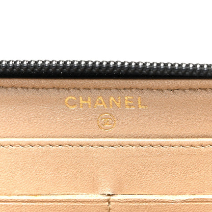 Chanel Lambskin Camellia Embossed Large Zip Around Gusset Wallet Black 6 of 11