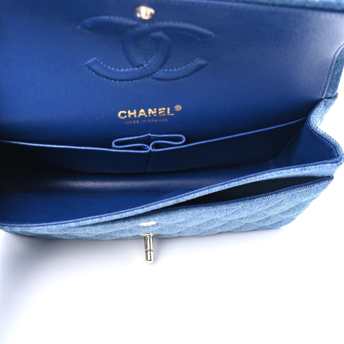 Denim Quilted Medium Double Flap Blue