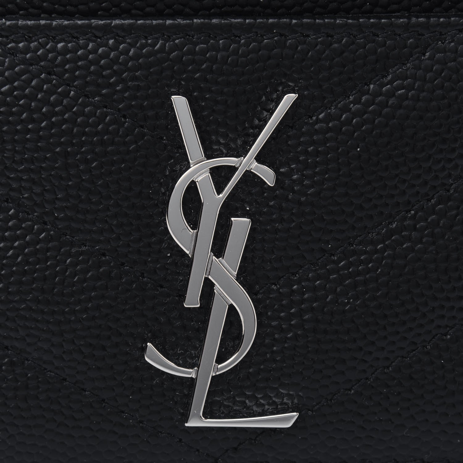Saint Laurent Grain De Poudre Matelasse Chevron Monogram Credit Card Case Black 5 of 5