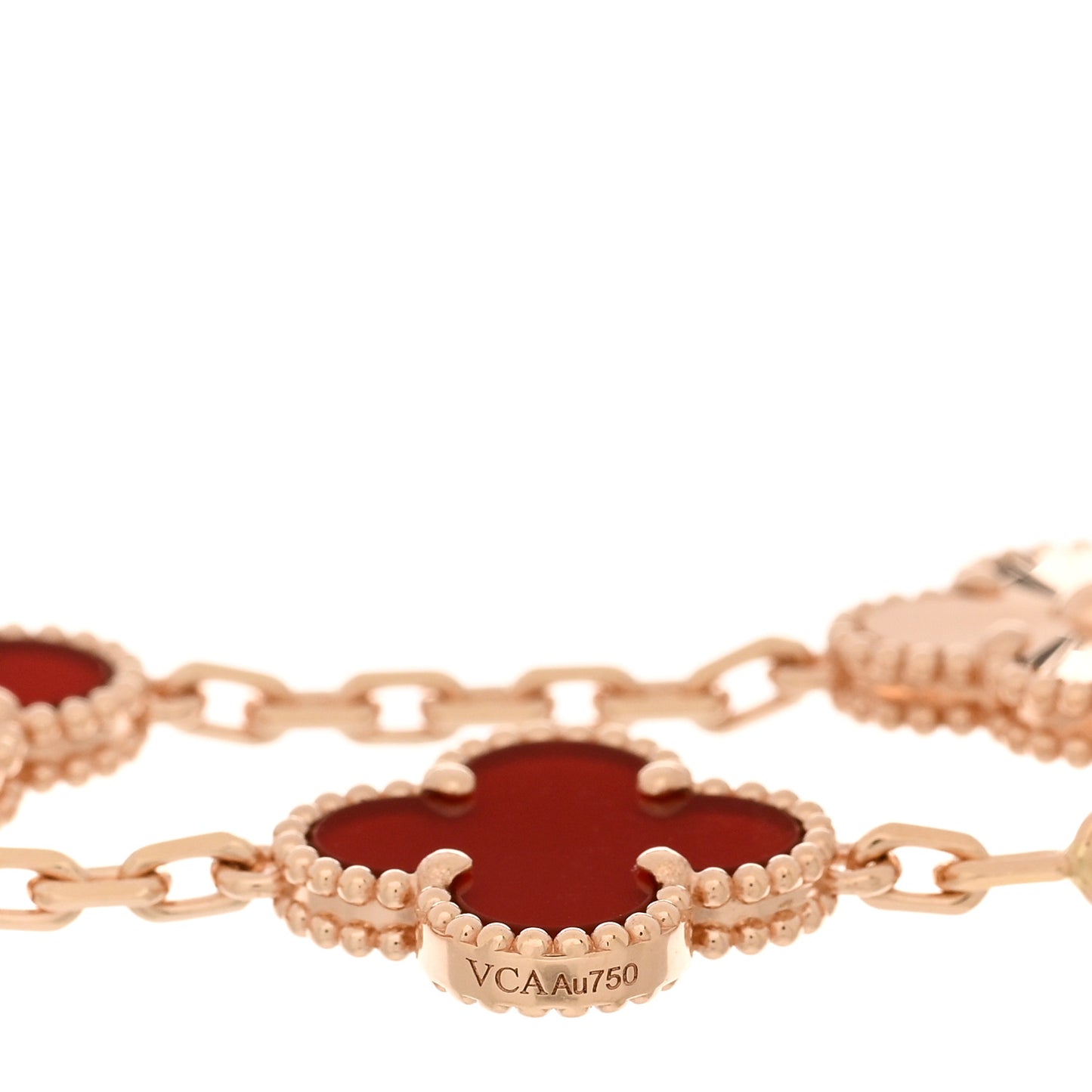 18K Rose Gold Carnelian 5 Motifs Guilloche Vintage Alhambra Bracelet