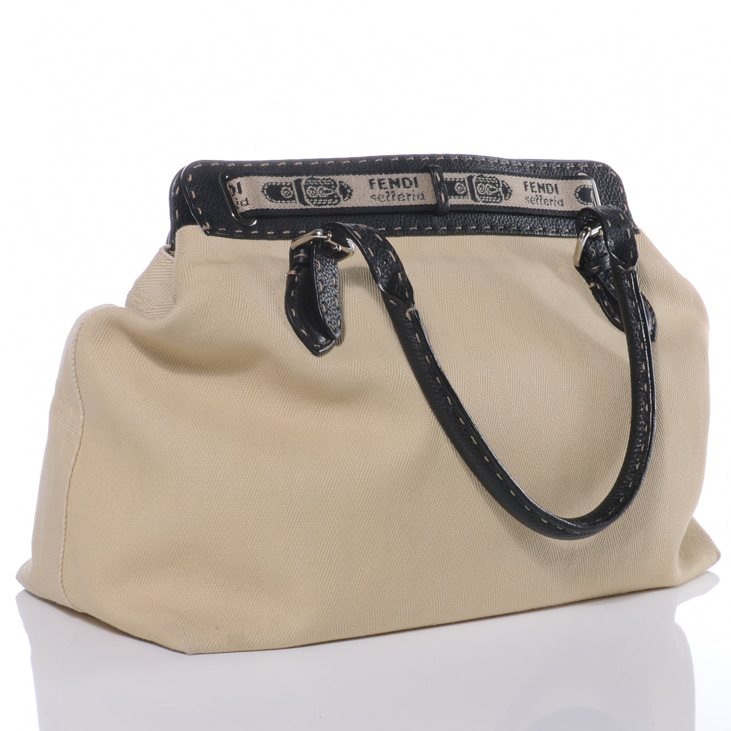 Fendi Canvas Calfskin Romano Selleria Villa Borghese Equestrian Satchel 3 of 8