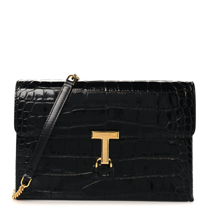 Tom Ford Calfskin Crocodile Embossed Medium Monarch Bag Black 1 of 11