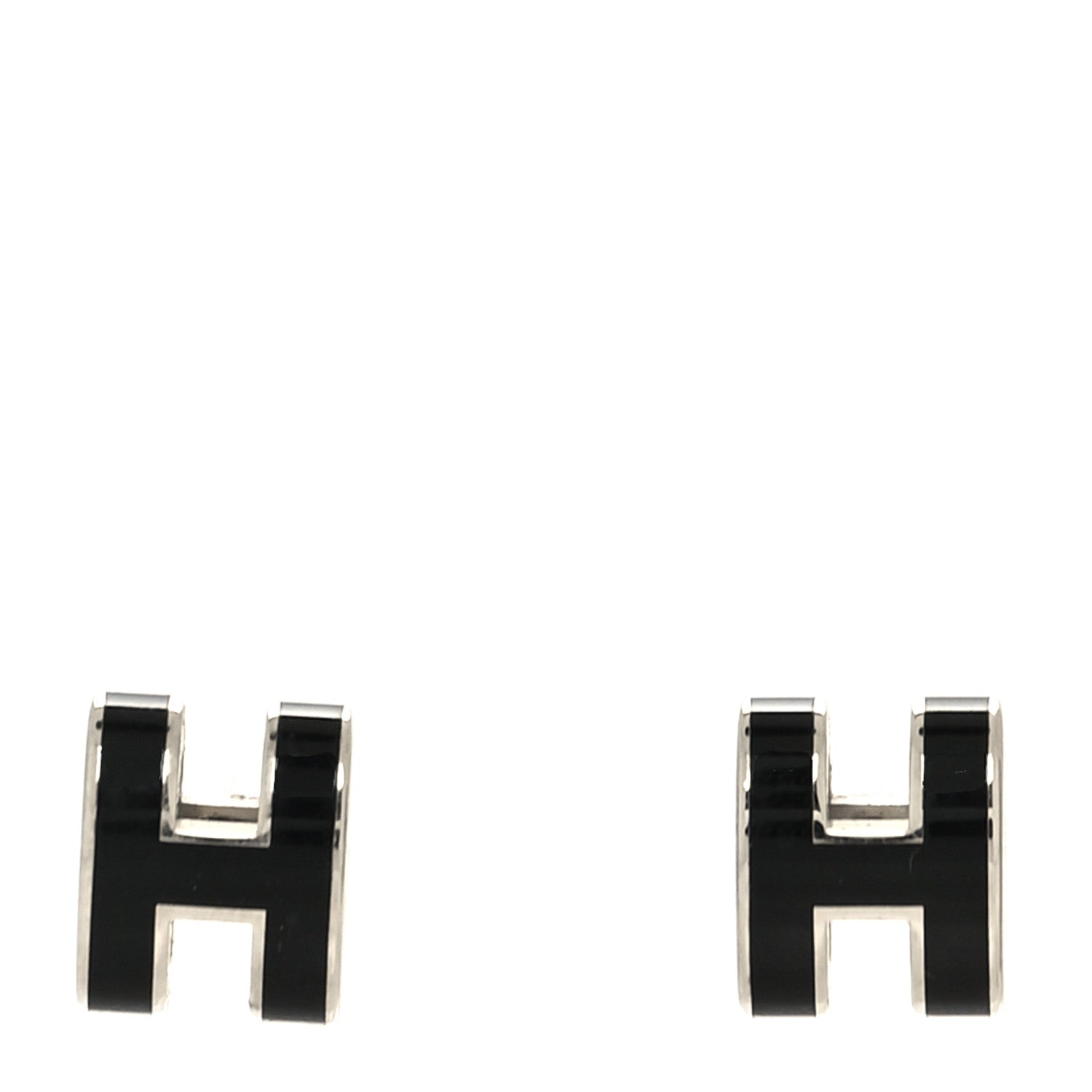Hermes Palladium Lacquered Mini Pop H Earrings Black 1 of 4