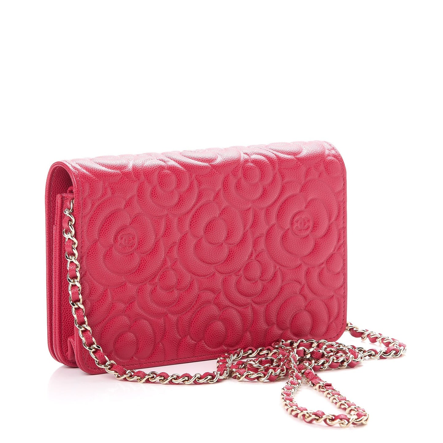 Caviar Camellia Embossed Wallet On Chain WOC Fuschia