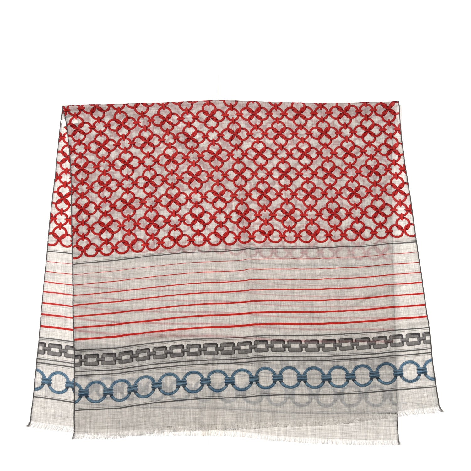 Hermes Cashmere Maillons Et Chaines Rectangle Gris Chine Rouge Bleu 2 of 4