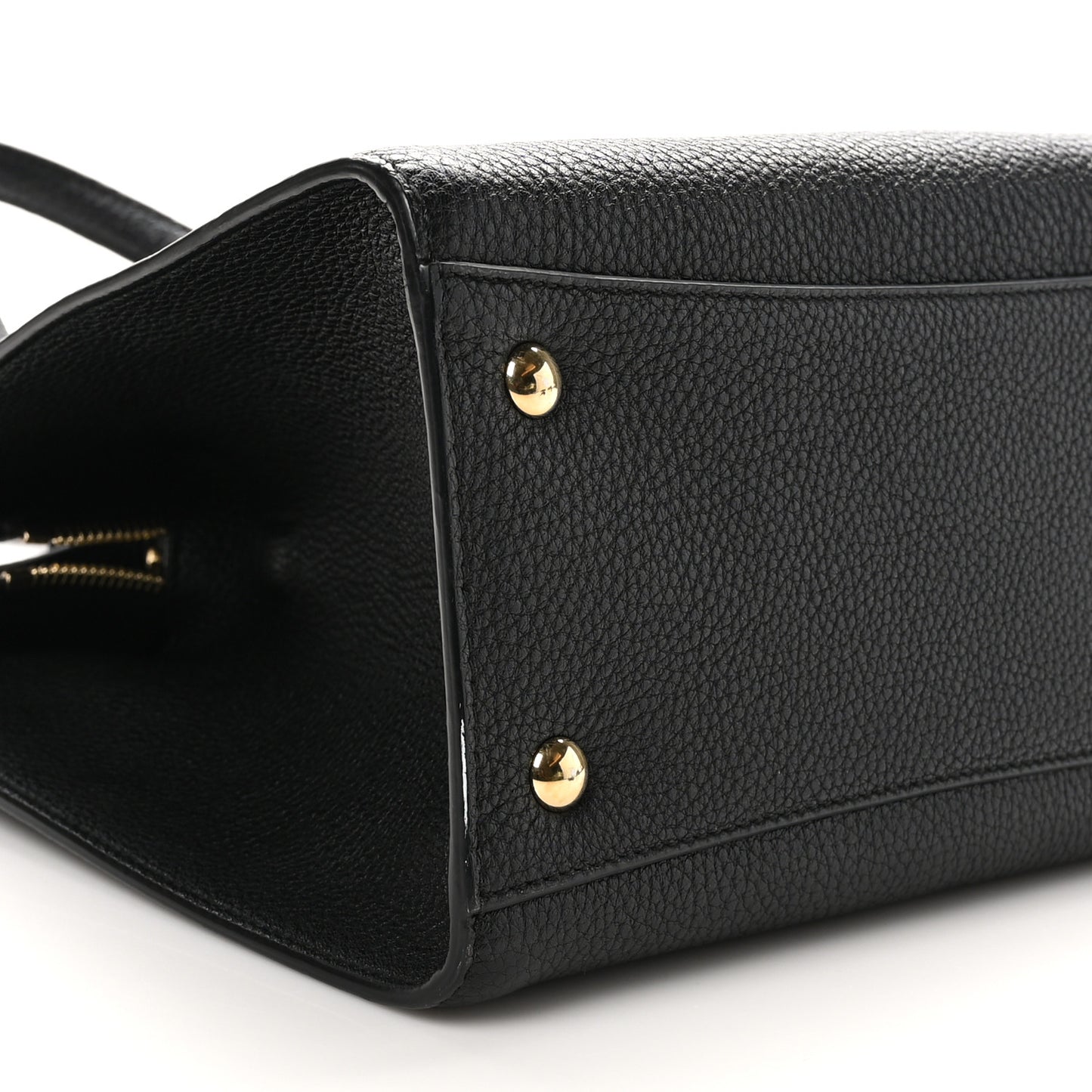 Grained Calfskin Double Handle Small Amy Tote Black