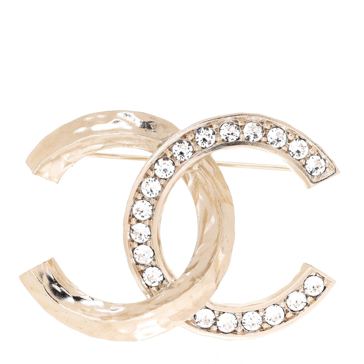 Chanel Textured Metal Crystal CC Brooch Light Gold 1 of 5