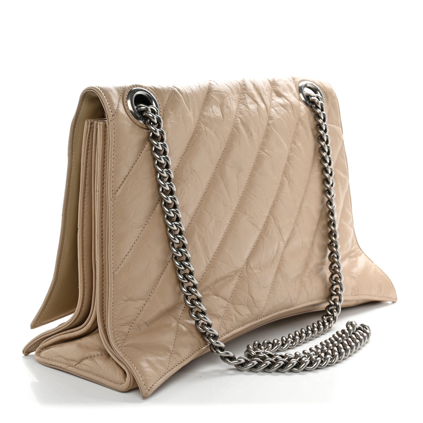 Crushed Calfskin Quilted Large Crush Chain Bag Nude