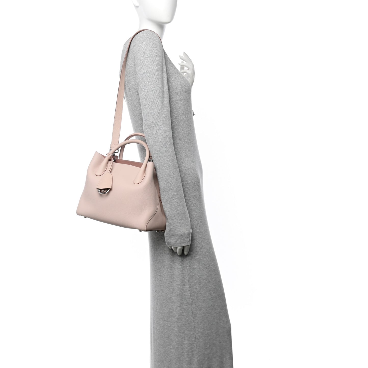 Supple Grained Calfskin Medium Open Bar Tote Rose Poudre