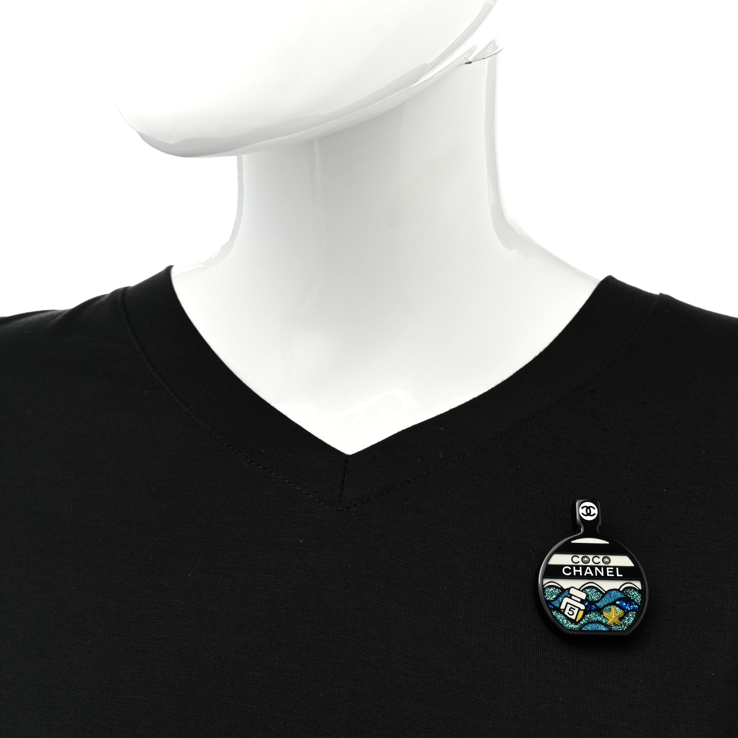 Resin Glitter Coco Chanel Brooch Black Multicolor