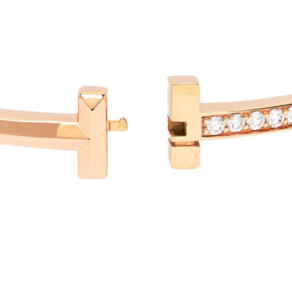 Tiffany 18K Rose Gold Diamond Narrow T1 Hinged Bangle Bracelet 3 of 4