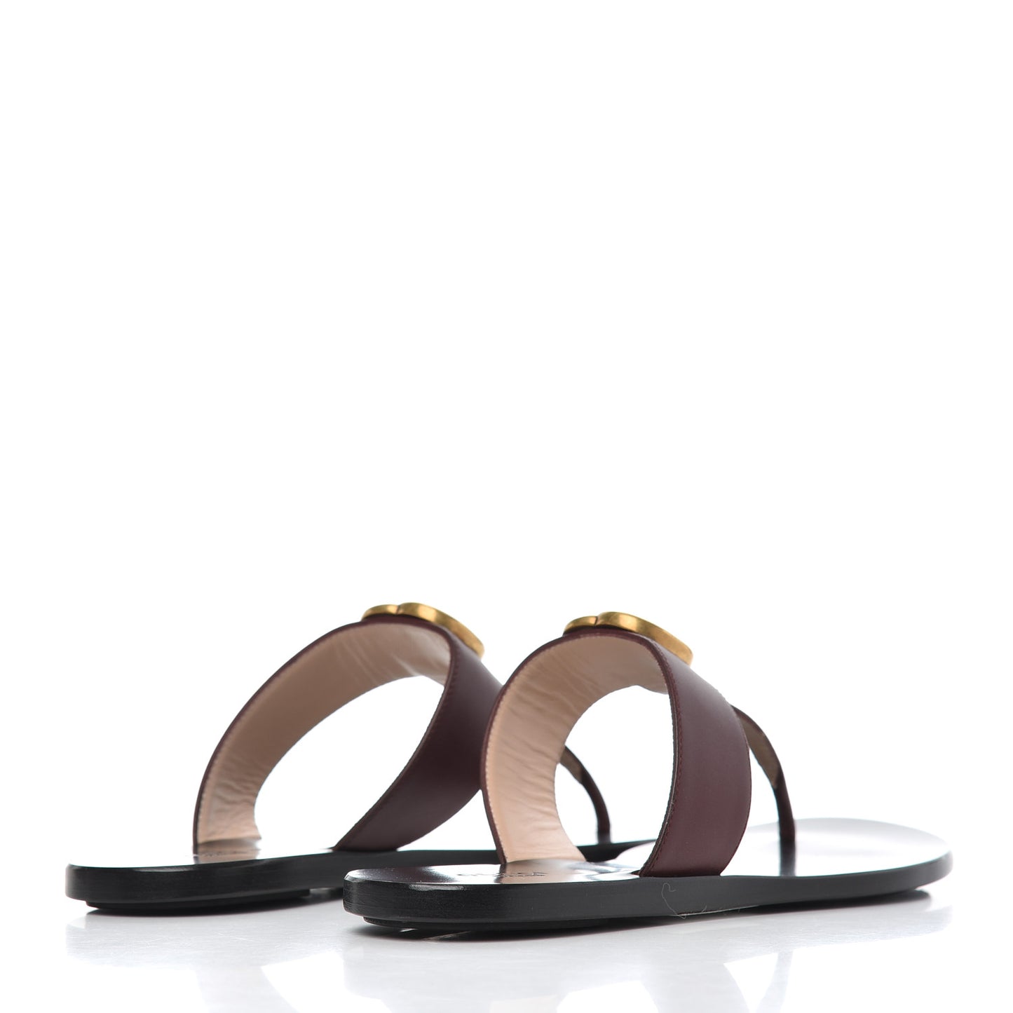 Calfskin GG Marmont Flat Thong Sandals 36.5 Vintage Bordeaux