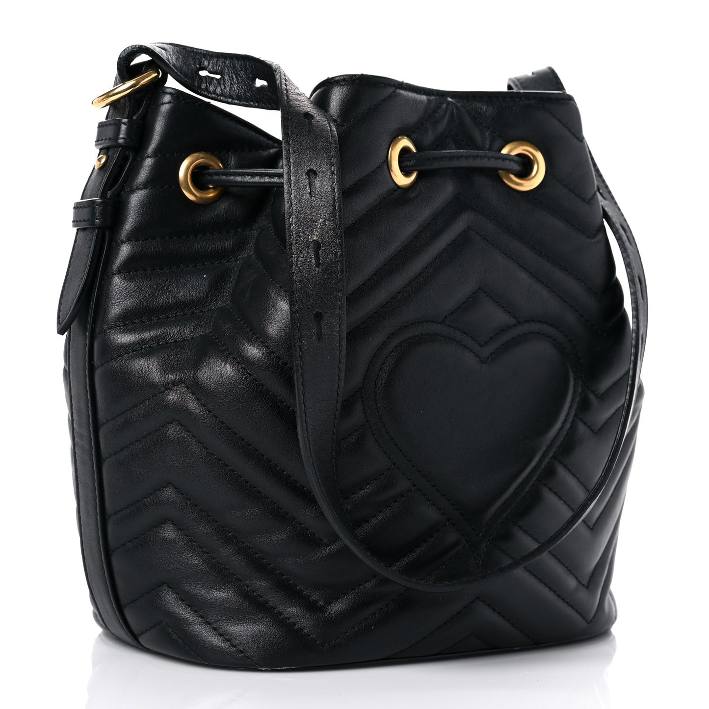 Calfskin Matelasse Sylvie Web GG Marmont Bucket Bag Black