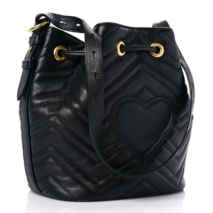 Gucci Calfskin Matelasse Sylvie Web GG Marmont Bucket Bag Black 2 of 16