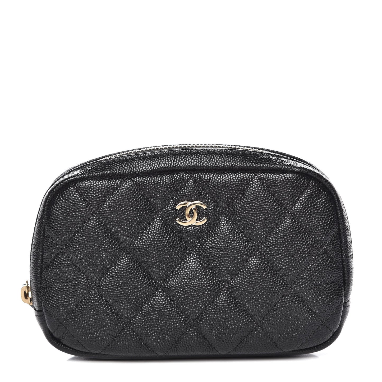Caviar Quilted Small Curvy Pouch Cosmetic Case Black