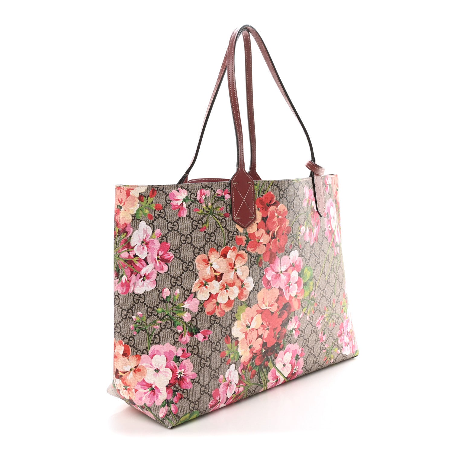 Gucci GG Supreme Monogram Blooms Large Reversible Tote Beige Multicolor Dry Rose 3 of 16