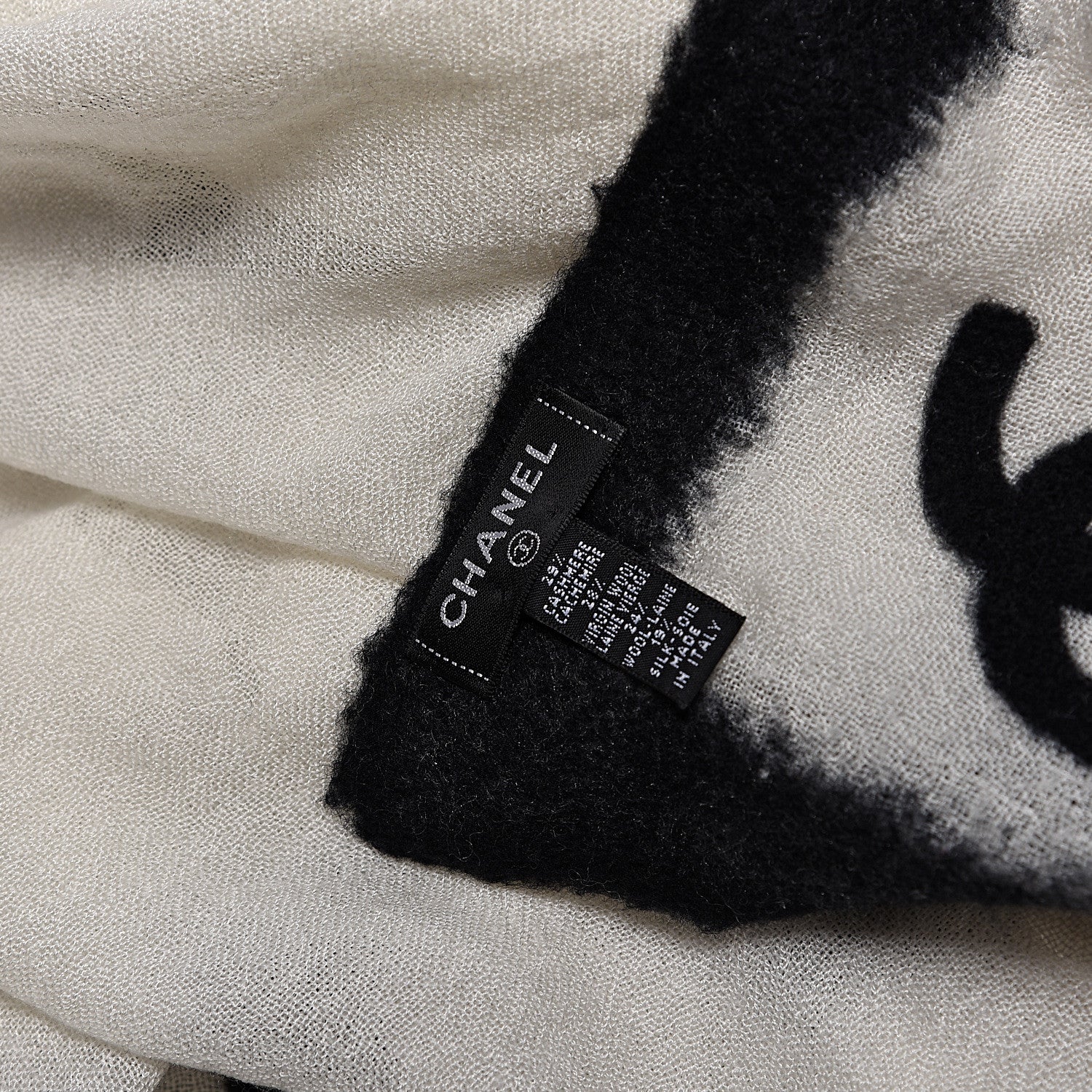 Chanel Cashmere Wool Silk CC Scarf Black White 4 of 5