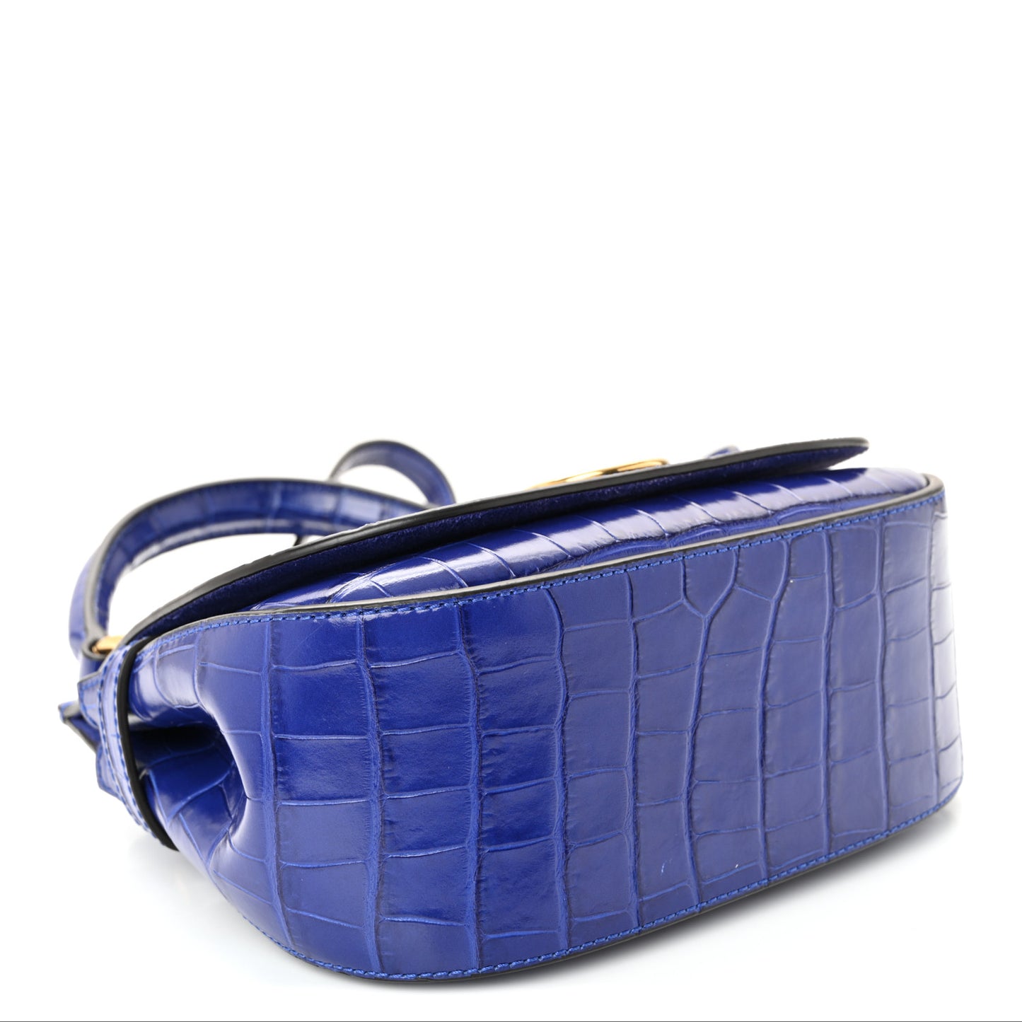 Calfskin Crocodile Embossed Small Amberley Satchel Cobalt Blue