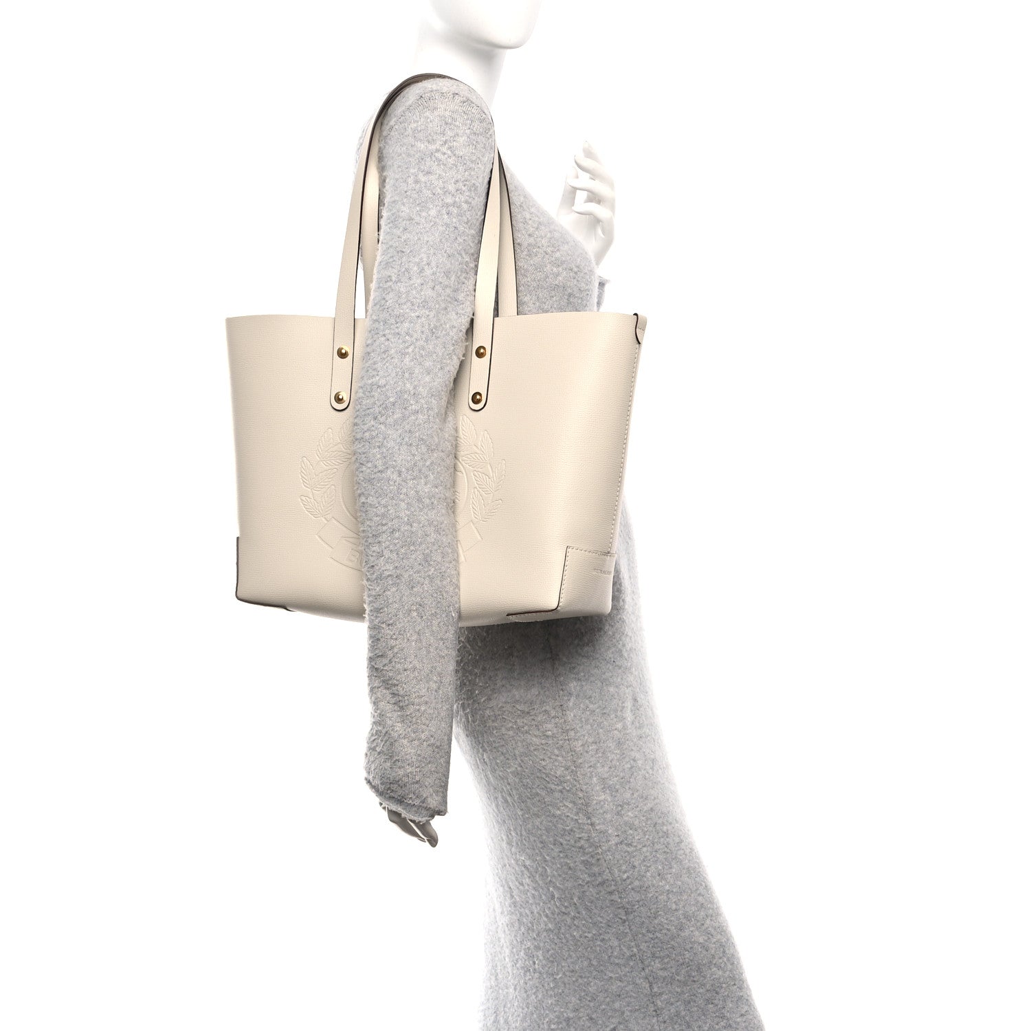 Burberry Calfskin Crest Embossed Small Tote Limestone 2 of 9