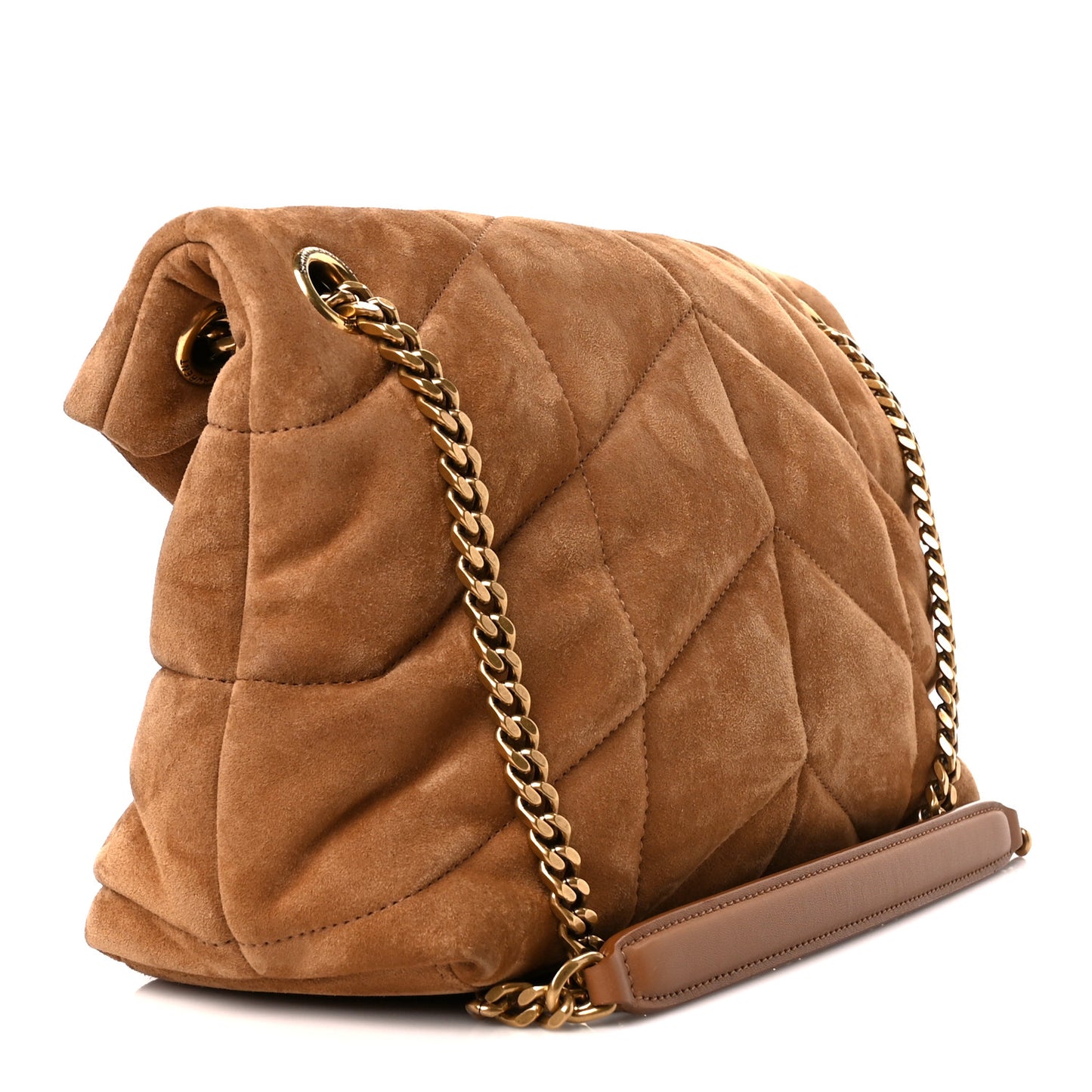 Suede Calfskin Quilted Small Loulou Puffer Monogram Chain Satchel Cinnamon