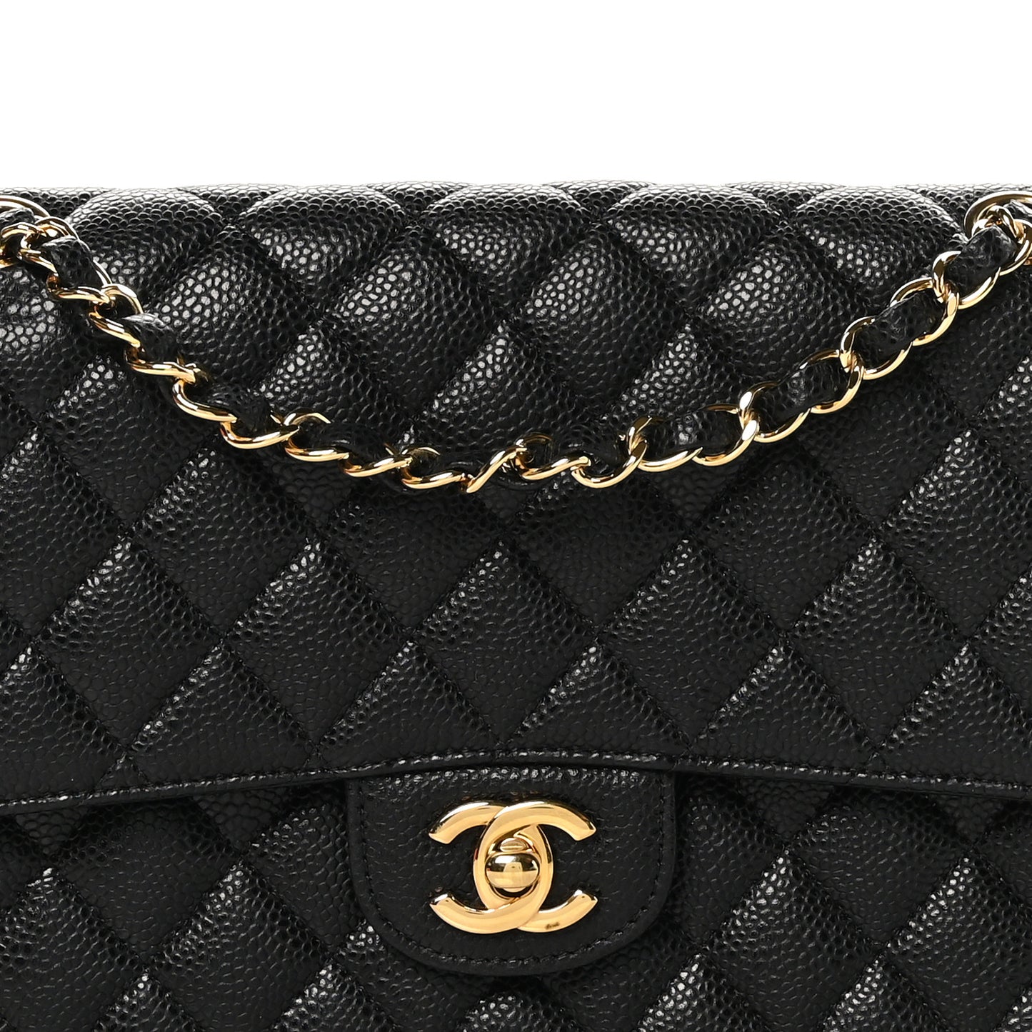 Caviar Quilted Medium Double Flap Black