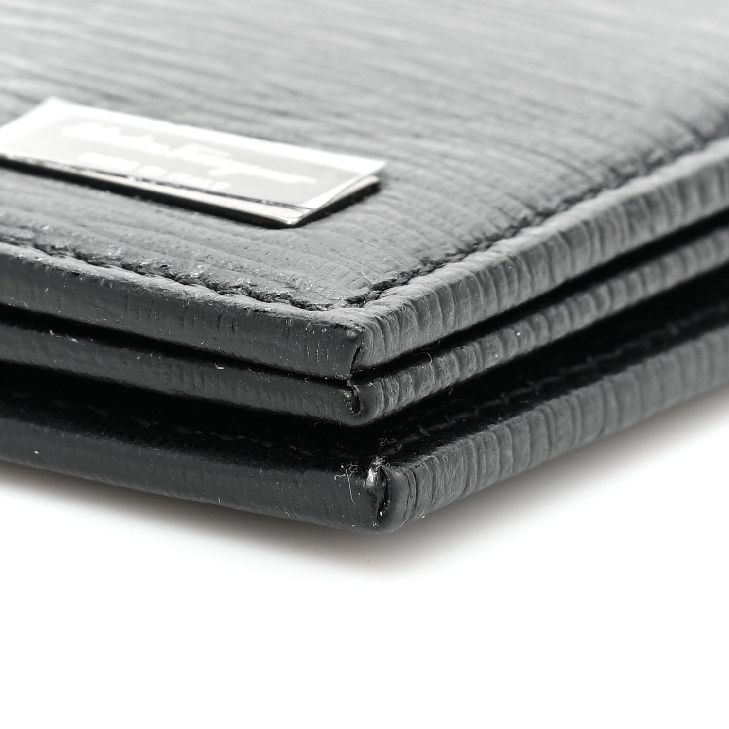 Salvatore Ferragamo Mens Stamped Calfskin Revival Bi-Fold Wallet Black 9 of 9