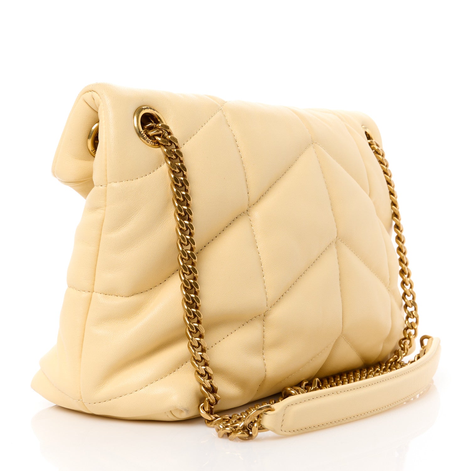 Saint Laurent Lambskin Quilted Small Loulou Puffer Monogram Chain Satchel Jaune Pale 3 of 11