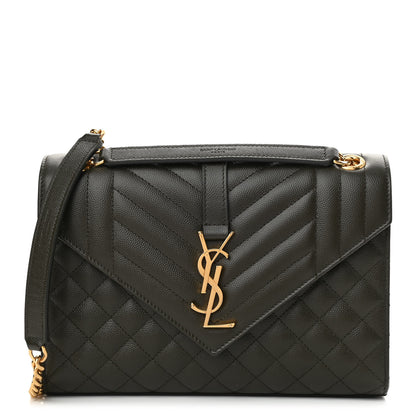 Saint Laurent Grain De Poudre Textured Mixed Matelasse Triquilt Medium Monogram Satchel Army Green 1 of 10