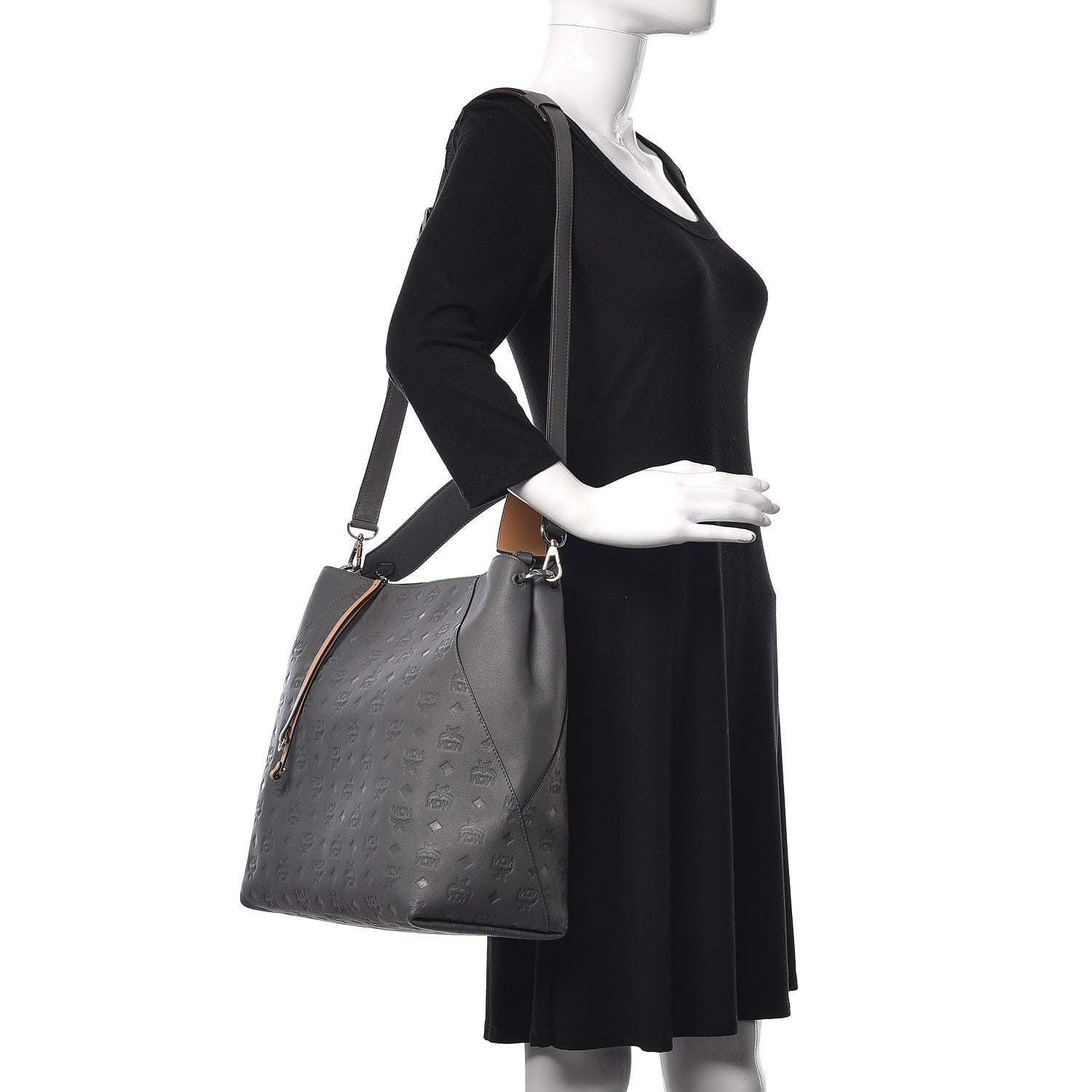 MCM Calfskin Ottomar Monogram Large Klara Hobo Charcoal 2 of 9