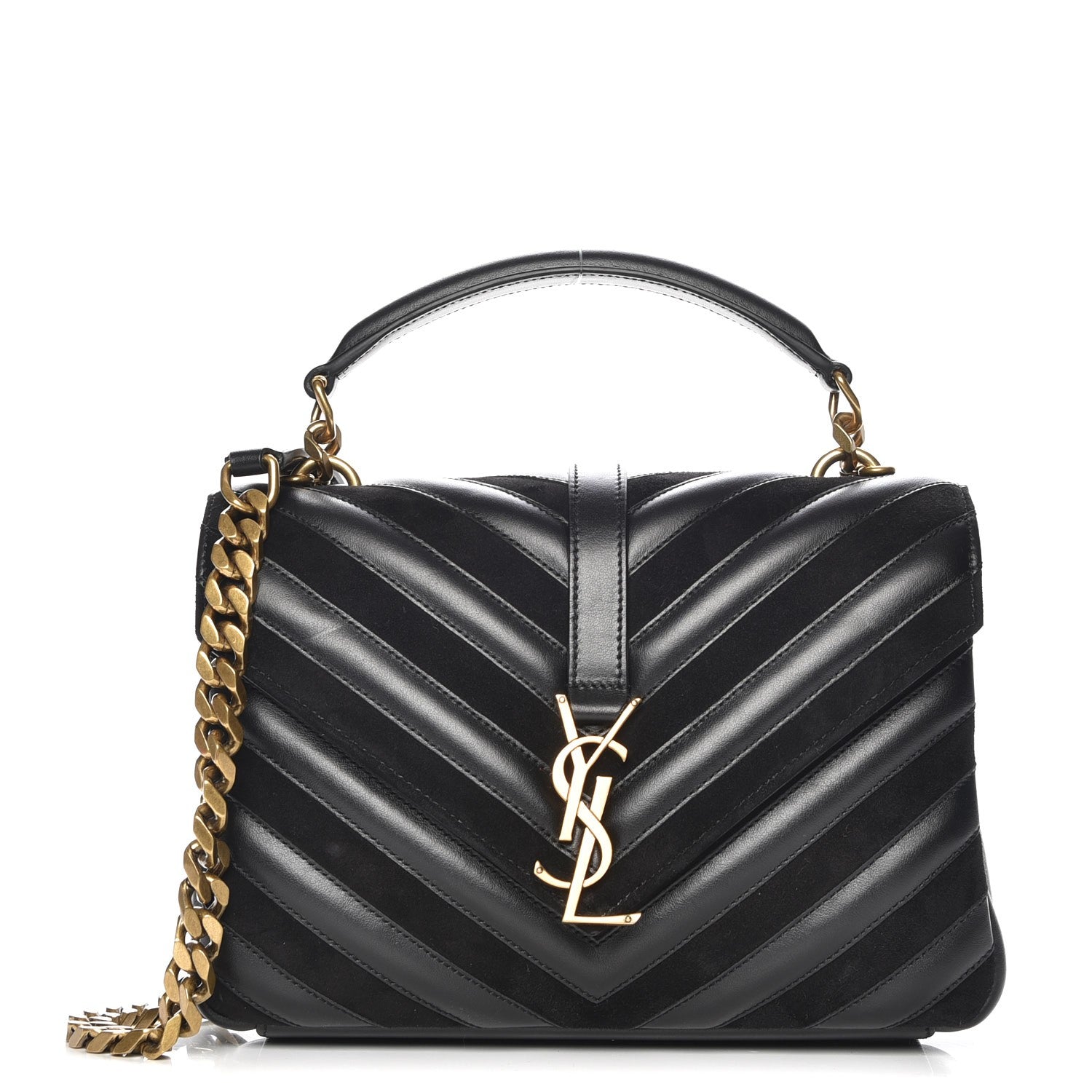 Saint Laurent Calfskin Suede Matelasse Chevron Monogram Medium College Bag Marine 1 of 6