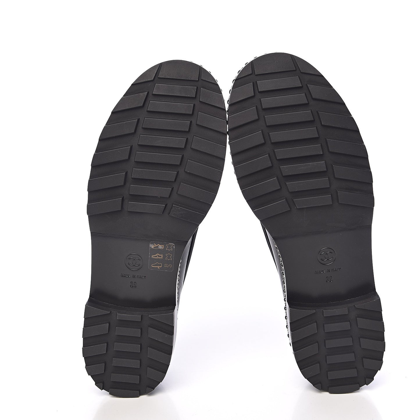 Crinkled Calfskin CC Chain Mocassin Loafers 39 Black