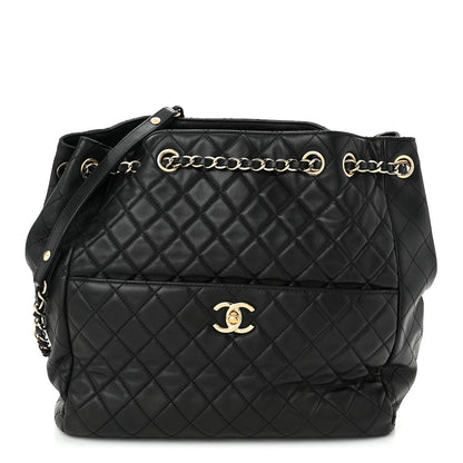 Chanel Lambskin Quilted Large Drawstring Bag Black 1 of 10