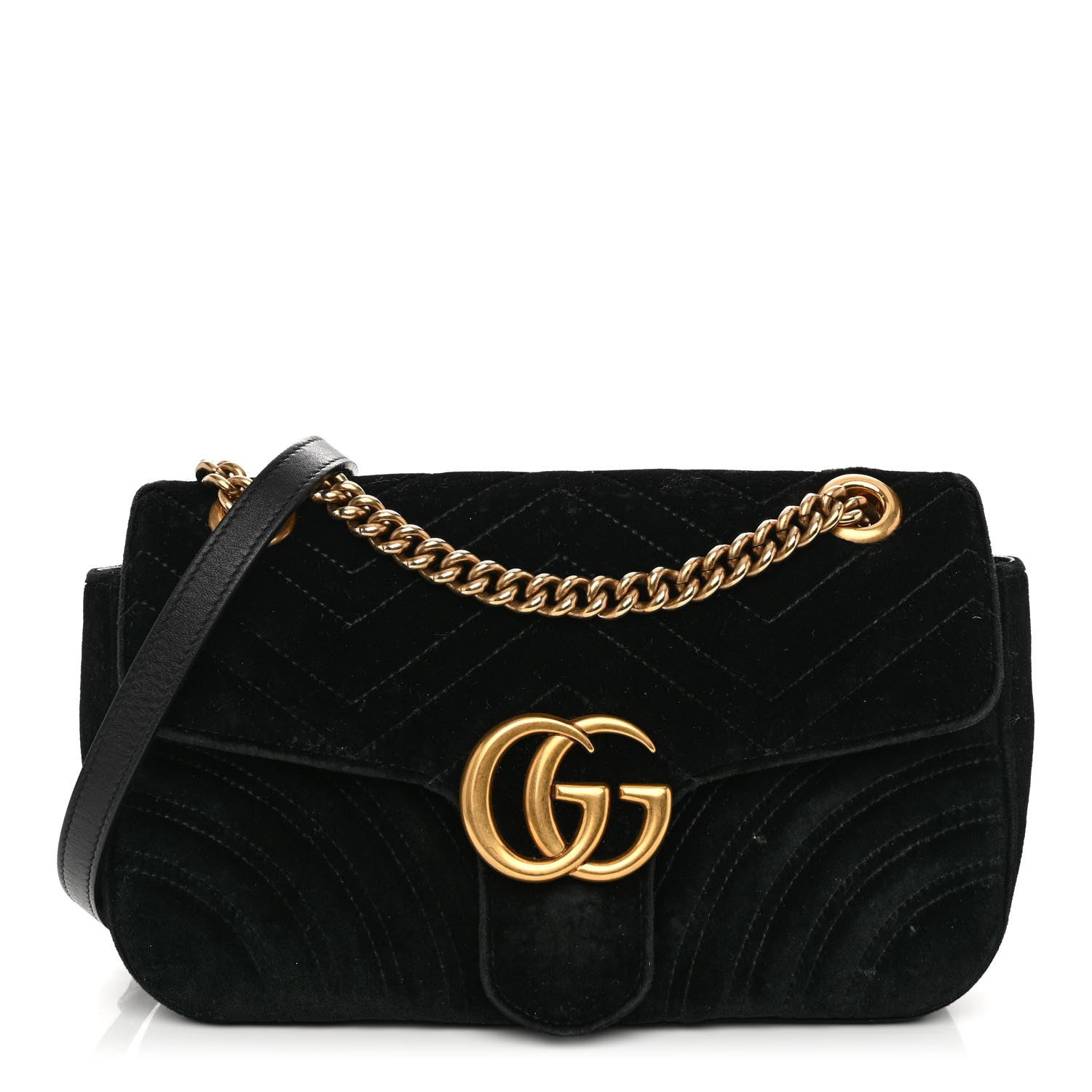Gucci Velvet Matelasse Small GG Marmont Shoulder Bag Black 1 of 10