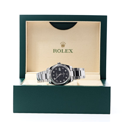 Rolex Stainless Steel 18K White Gold Diamond 34mm Oyster Perpetual Date Watch Black 115234 8 of 8