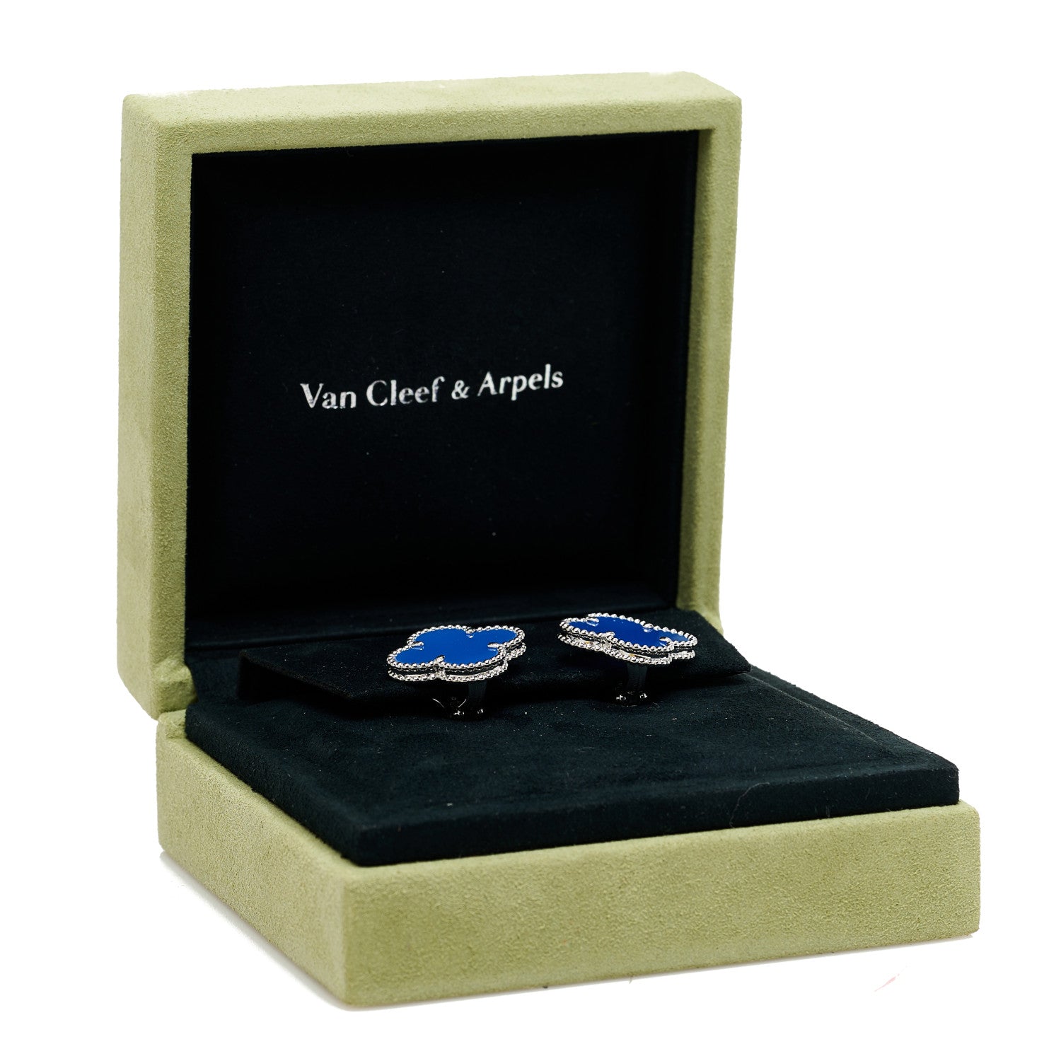 Van Cleef & Arpels 18K White Gold Blue Agate Magic Alhambra Earrings 5 of 5