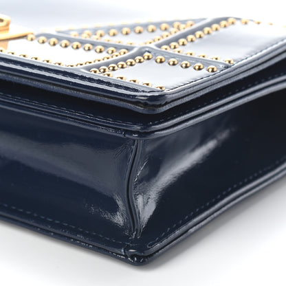 Christian Dior Patent Studded Diorama Top Handle Wallet on Chain Pouch Navy Blue 8 of 9