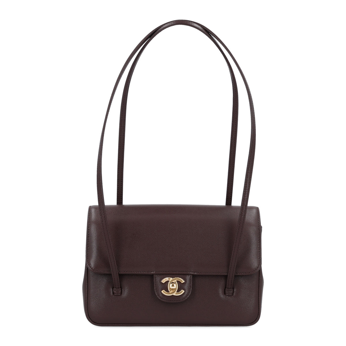 Shiny Caviar Preppy Coco Small Flap Dark Brown