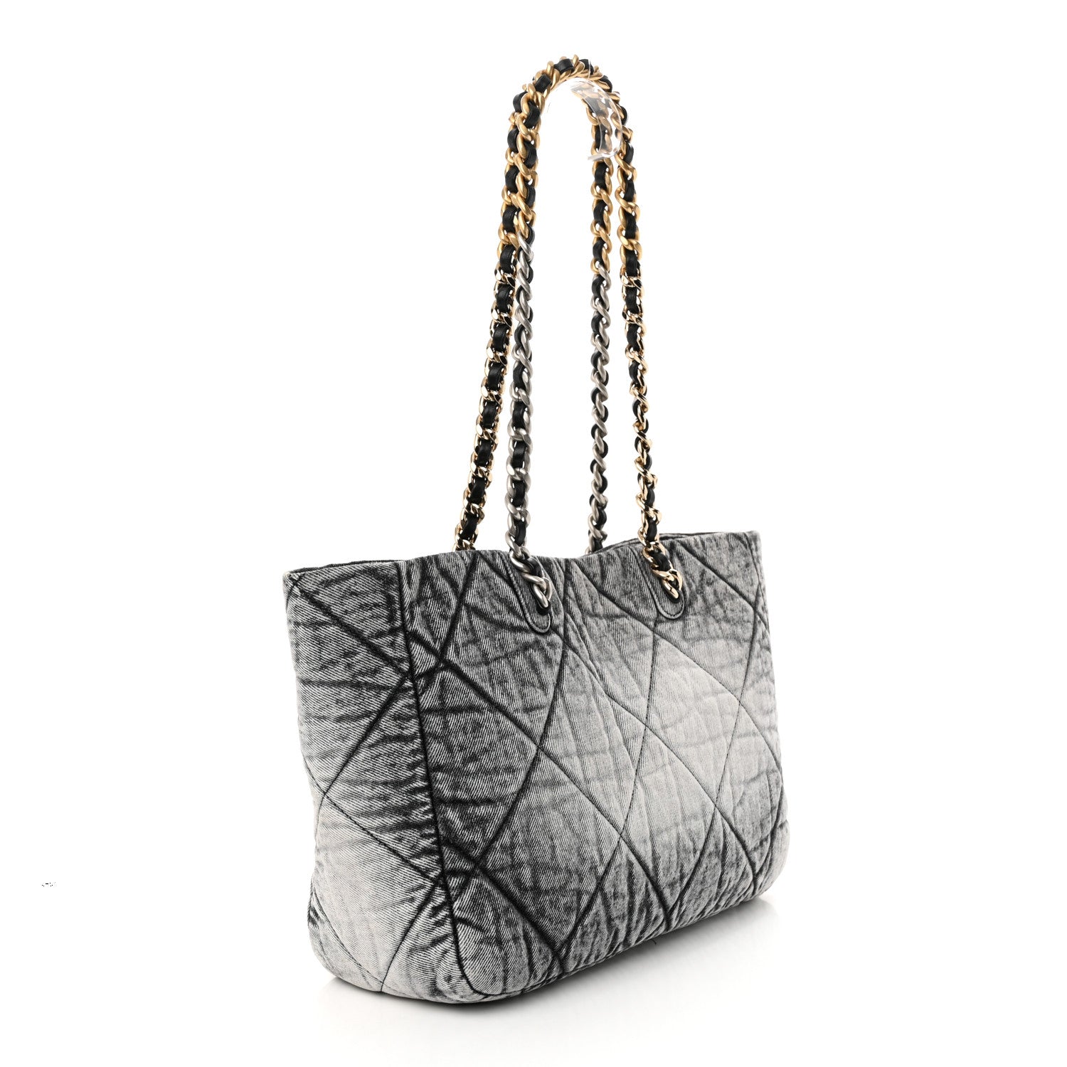 Chanel Washed Denim Quilted Chanel 19 East West Shopping Bag Black White 2 of 11