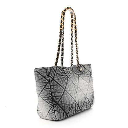Chanel Washed Denim Quilted Chanel 19 East West Shopping Bag Black White 2 of 11