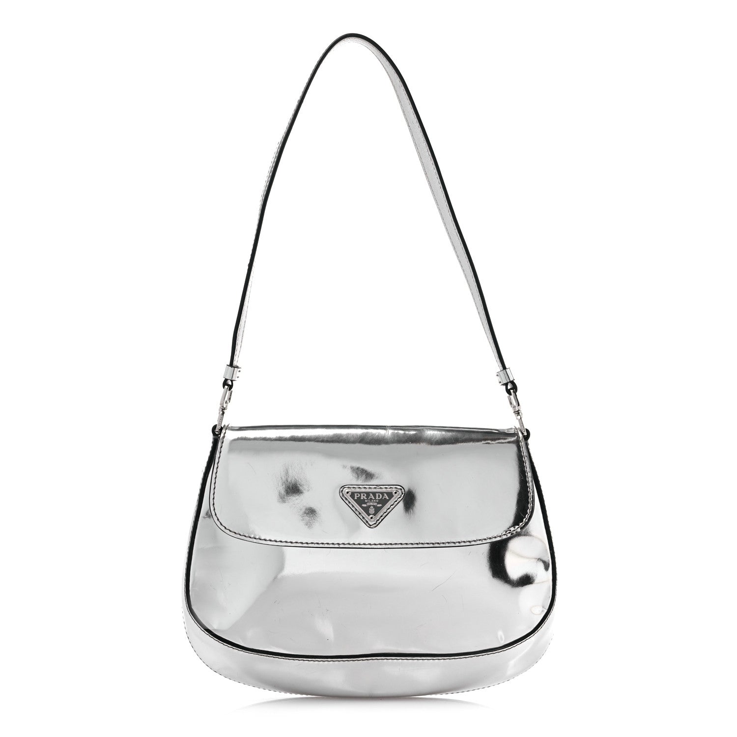 Prada Spazzolato Cleo Flap Shoulder Bag Argento 1 of 16