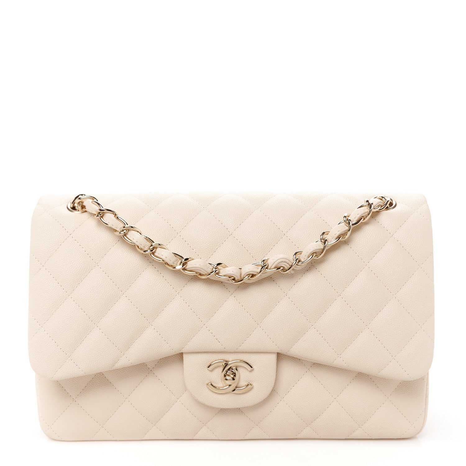 Chanel Caviar Quilted Jumbo Double Flap Light Beige 1 of 11