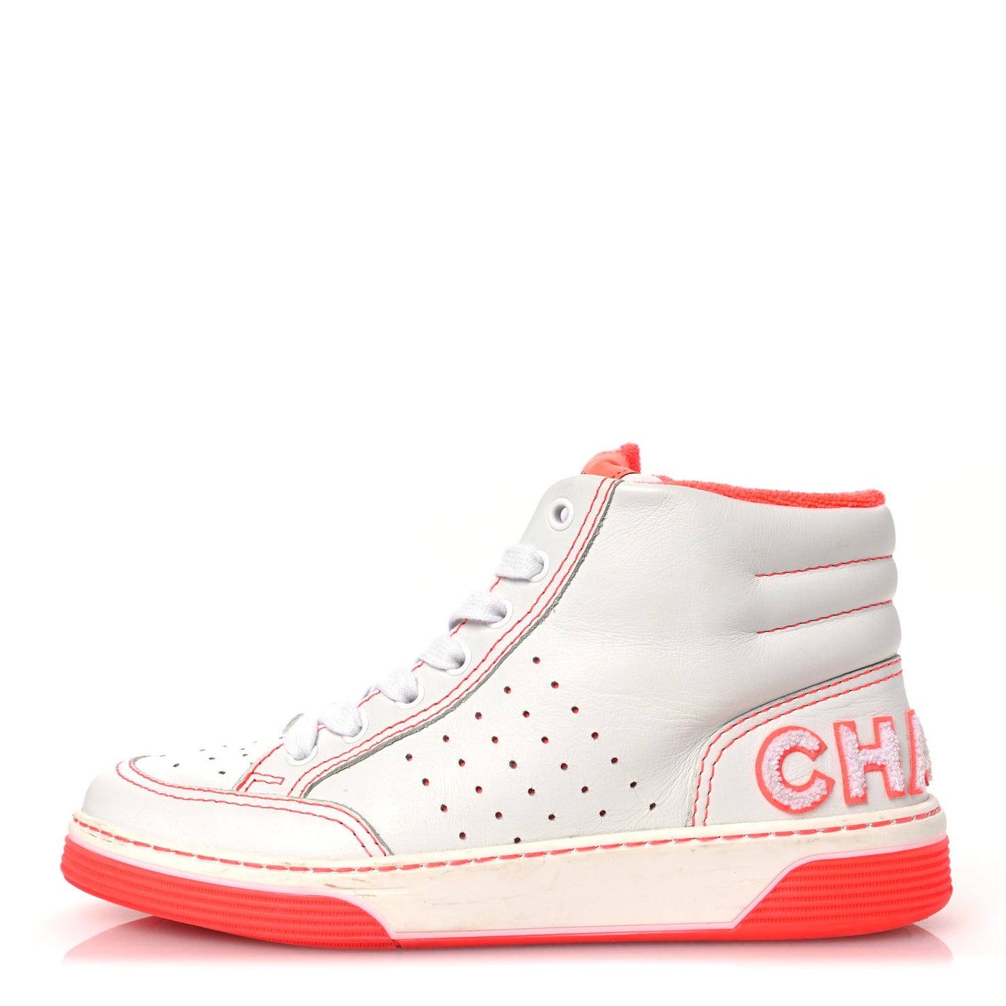 Calfskin Womens Logo High Top Sneakers 38 White Pink
