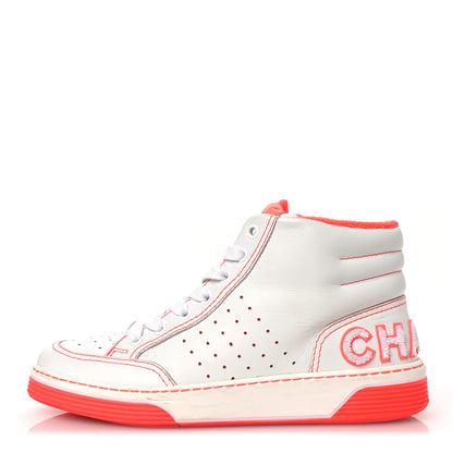 Chanel Calfskin Womens Logo High Top Sneakers 38 White Pink 1 of 12