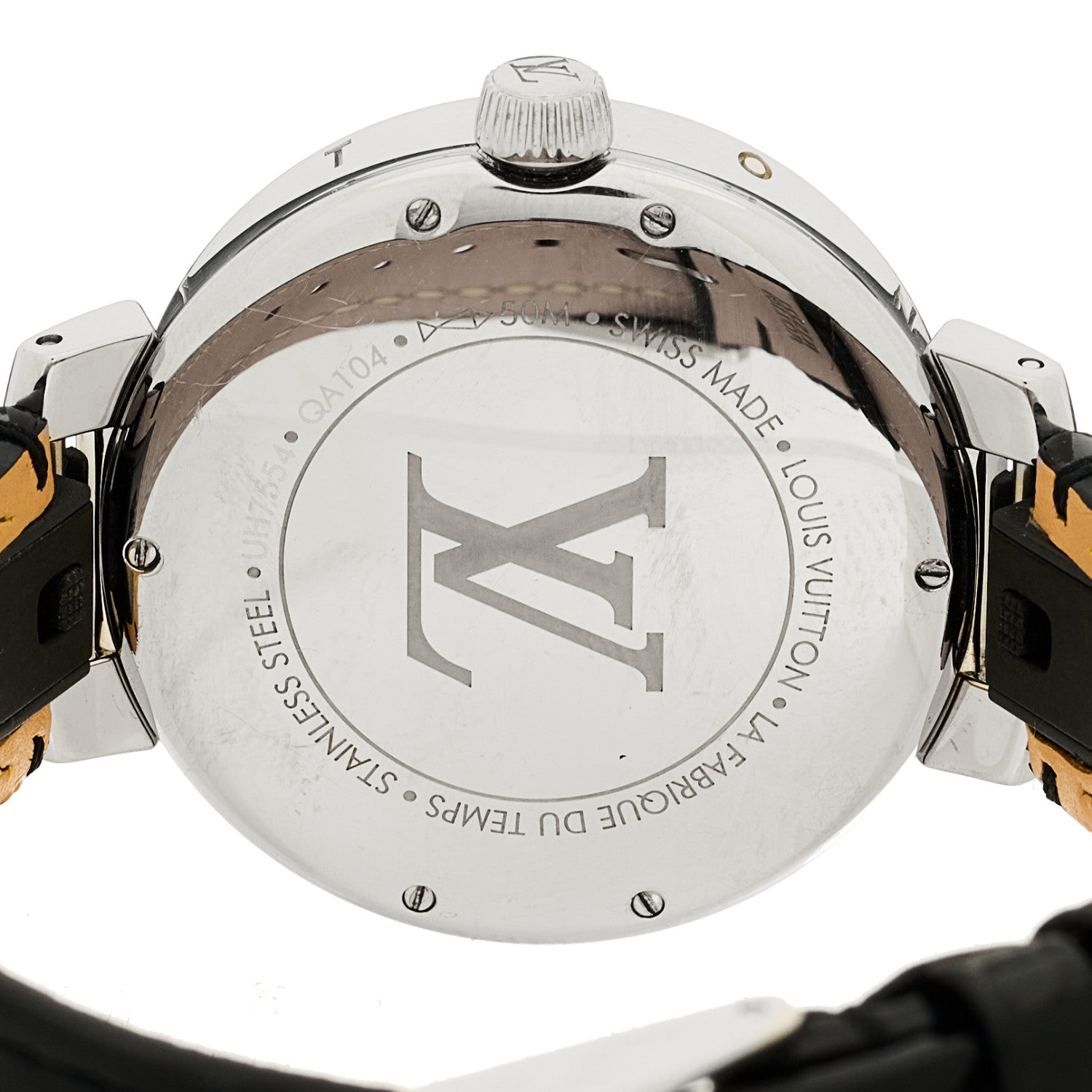 Louis Vuitton Stainless Steel Monogram 35mm Tambour Moon Dual Time Quartz Watch Silver 4 of 6