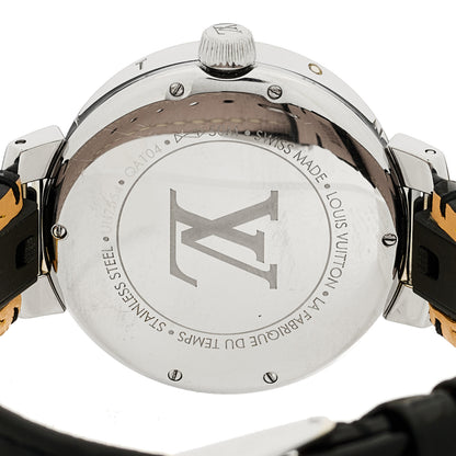 Louis Vuitton Stainless Steel Monogram 35mm Tambour Moon Dual Time Quartz Watch Silver 4 of 6