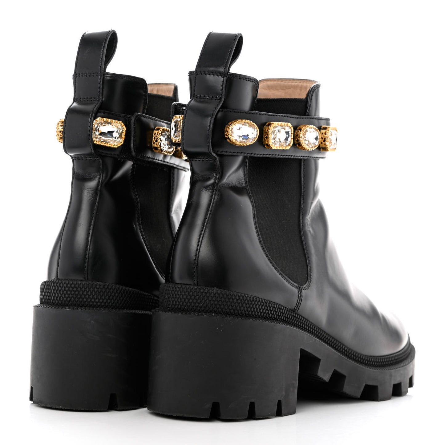 Calfskin Crystal GG Trip Chelsea Ankle Boots 37.5 Black